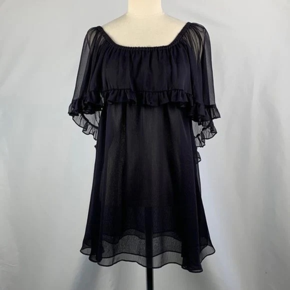 Free People Navy Solid Babydoll Ruffle Woven Off The Shoulder Mini Dress - Picture 6 of 8